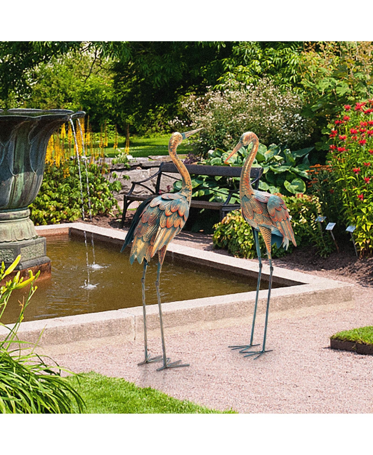 Skonyon Set of 2 Crane Garden Statues Standing Metal Crane Sculptures Bird