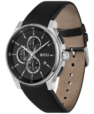Men's Peak 2.0 Quartz Chrono Black Leather Watch 45mm