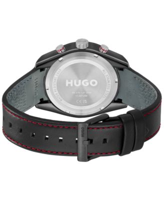 Men's Fast Quartz Multifunction Black Leather Watch 44mm