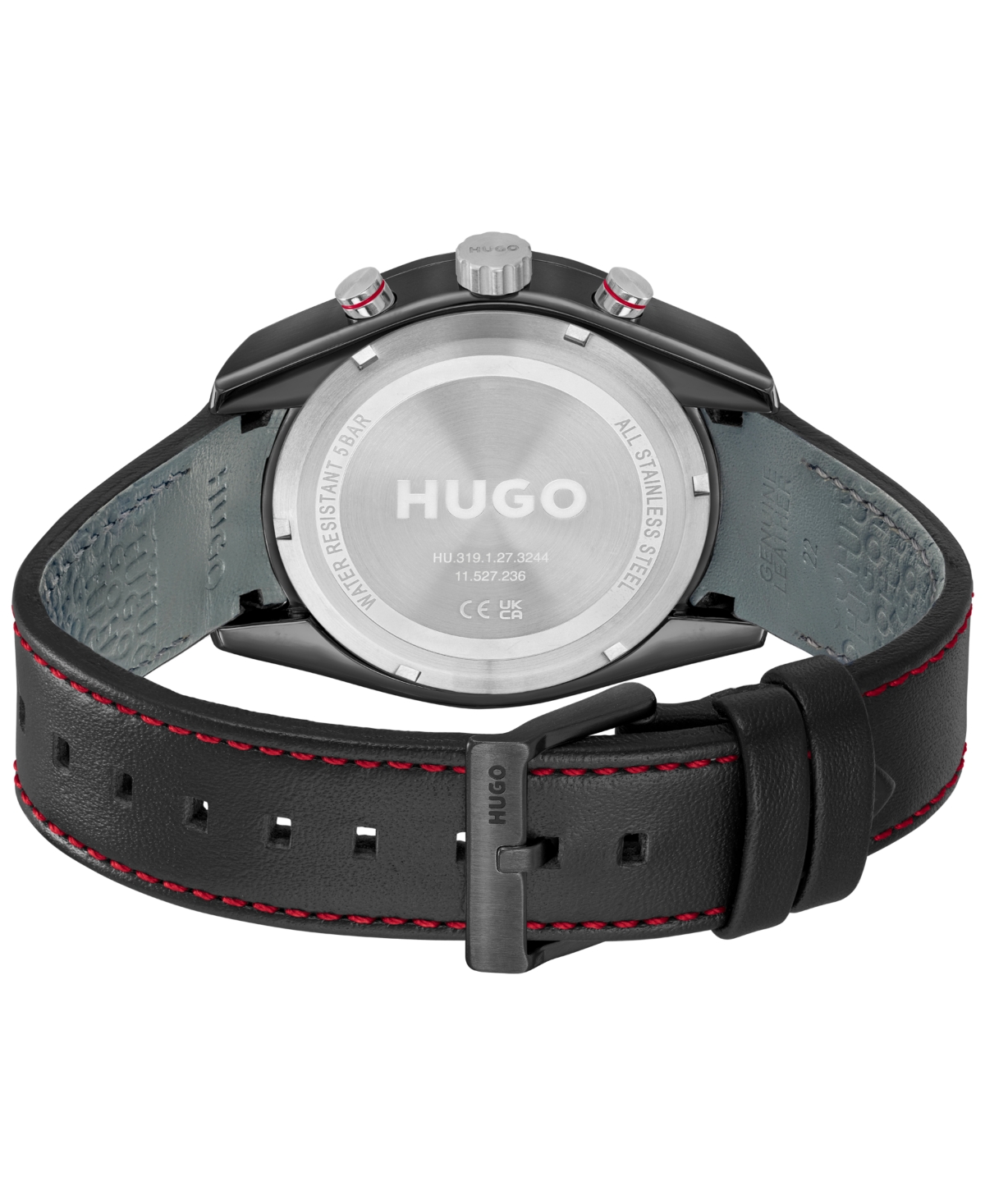 Hugo Boss Men's Fast Quartz Multifunction Black Leather Watch 44mm