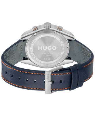 Men's Fast Quartz Multifunction Blue Leather Watch 44mm