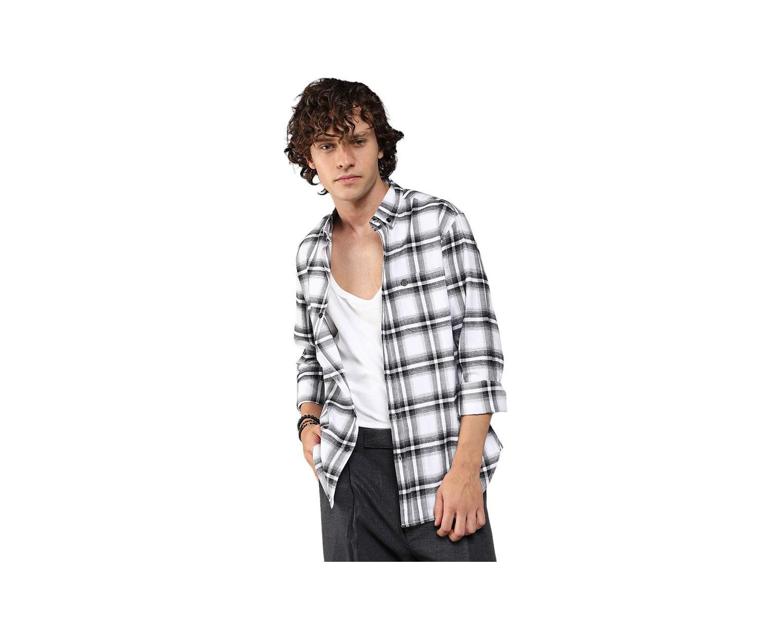 Men's Chalk White & Midnight Black Brushed Buffalo Check Shirt