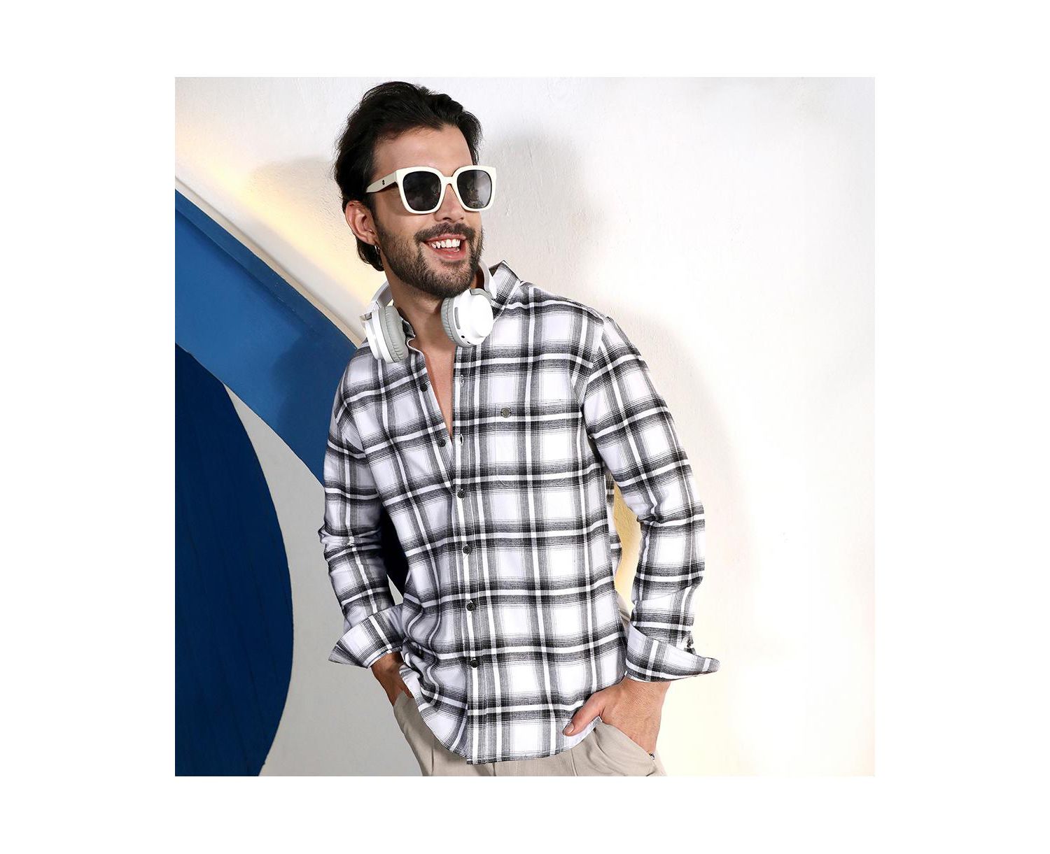 Men's Chalk White & Midnight Black Brushed Buffalo Check Shirt