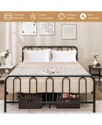 Stylish Queen Size Metal Bed Frame Platform Bed Base w/ Headboard & Footboard