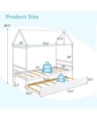 Twin House Bed Frame w/ Trundle Roof Wooden Platform Mattress Foundation Grey