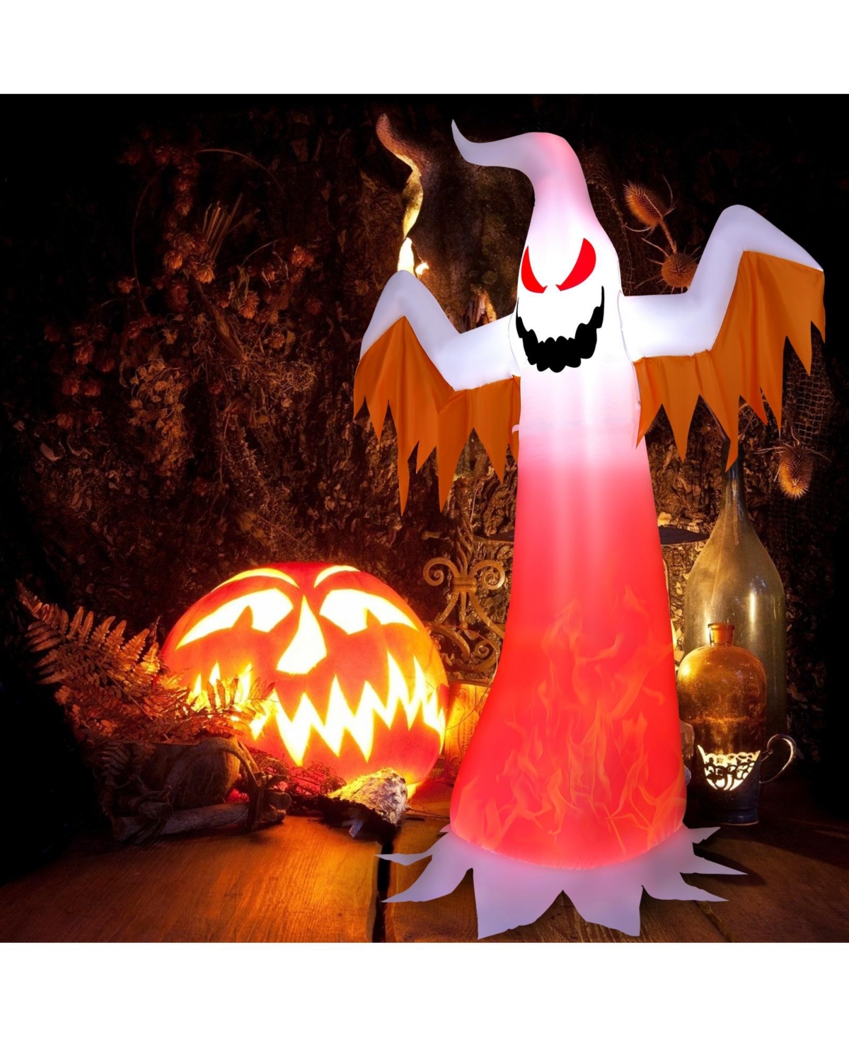 Skonyon 8 Feet Halloween Inflatable Ghost with Rotatable Flame Led Lights