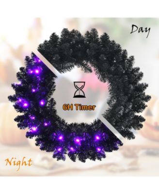 24 Inch Pre-lit Halloween Wreath with 35 Purple LED Lights