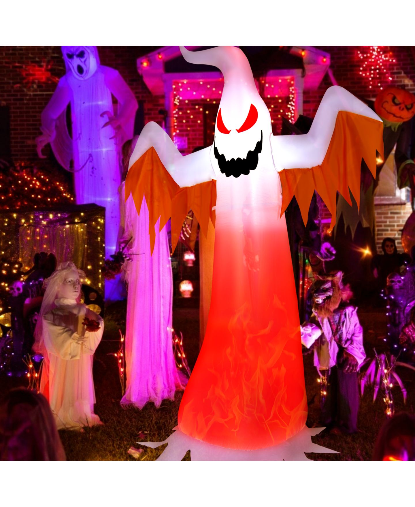 Детская игрушка SKONYON 8 Feet Halloween Inflatable Ghost with Rotatable Flame LED Lights, цвет: Белый — фото 9