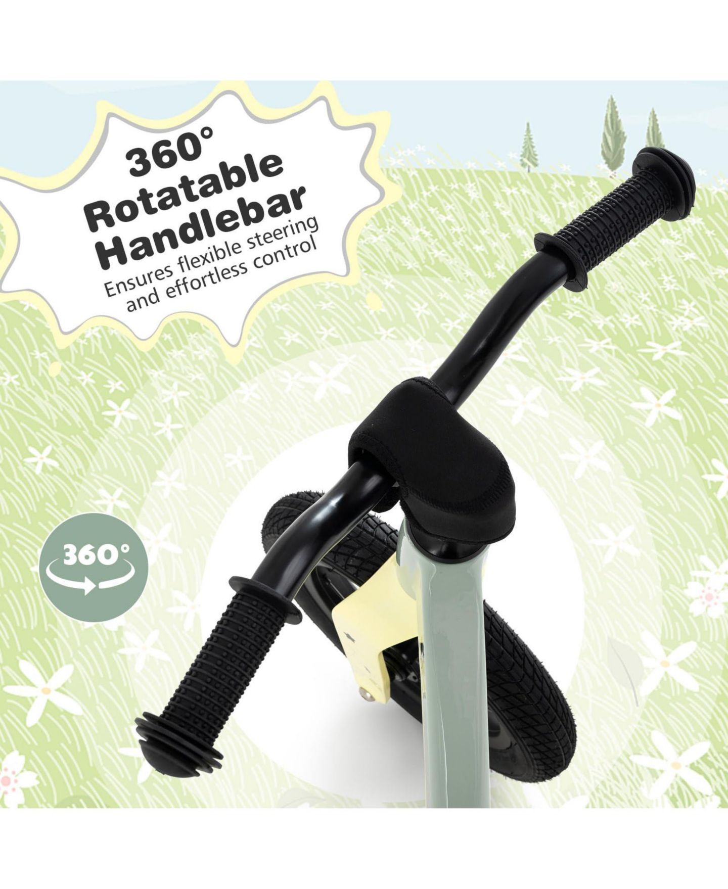 Детская игрушка VEBREDA 12-Inch Balance Bike with Adjustable Seat and Rotatable Handlebar, цвет: Зелёный — фото 7