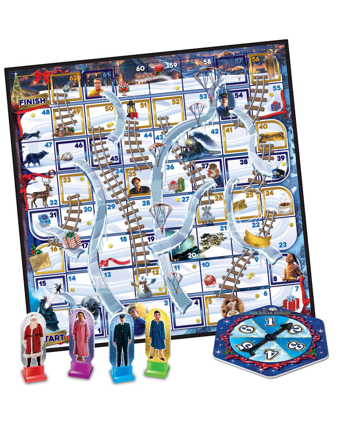 Детская настольная игра MasterPieces Puzzles The Polar Express Slides and Ladders Board Game, от 3 лет — фото 3