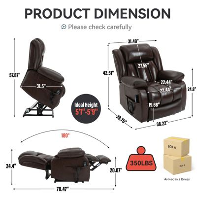 Up to 350 LBS Genuine Leather Power Lift Recliner Chair, with Massage and Heating