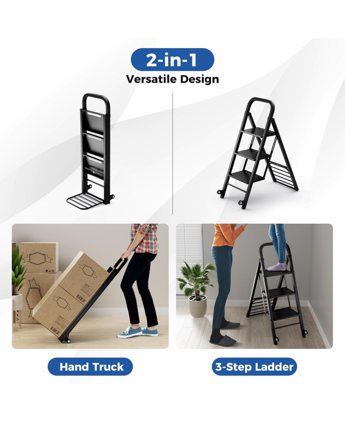 Skonyon 1 Hand Truck and Ladder Combo with Rubber Wheels and Handle