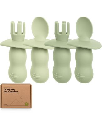 4-Pack Prep Baby Spoons & Forks Set, Self Feeding Baby Utensils 6-18 Months, Silicone BLW Baby Feeding Set, BPA-Free