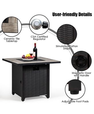 7PCS Patio Rattan Furniture Set 30'' Fire Pit Table Cover Cushion Sofa