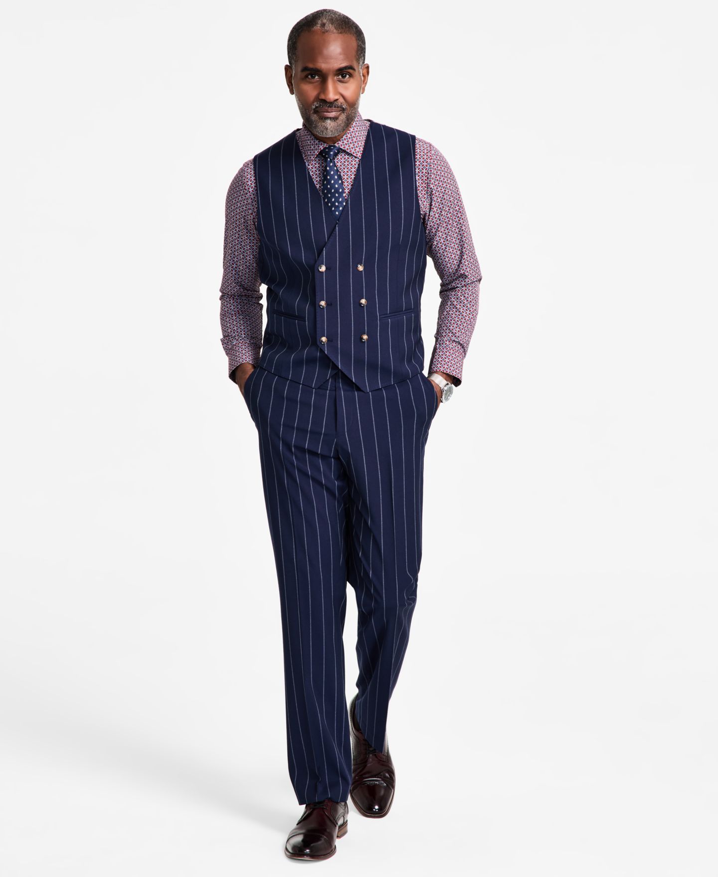 Мужской жилет Tayion Collection Regular-Fit Pinstriped Suit Vest, цвет: Синий — фото 4