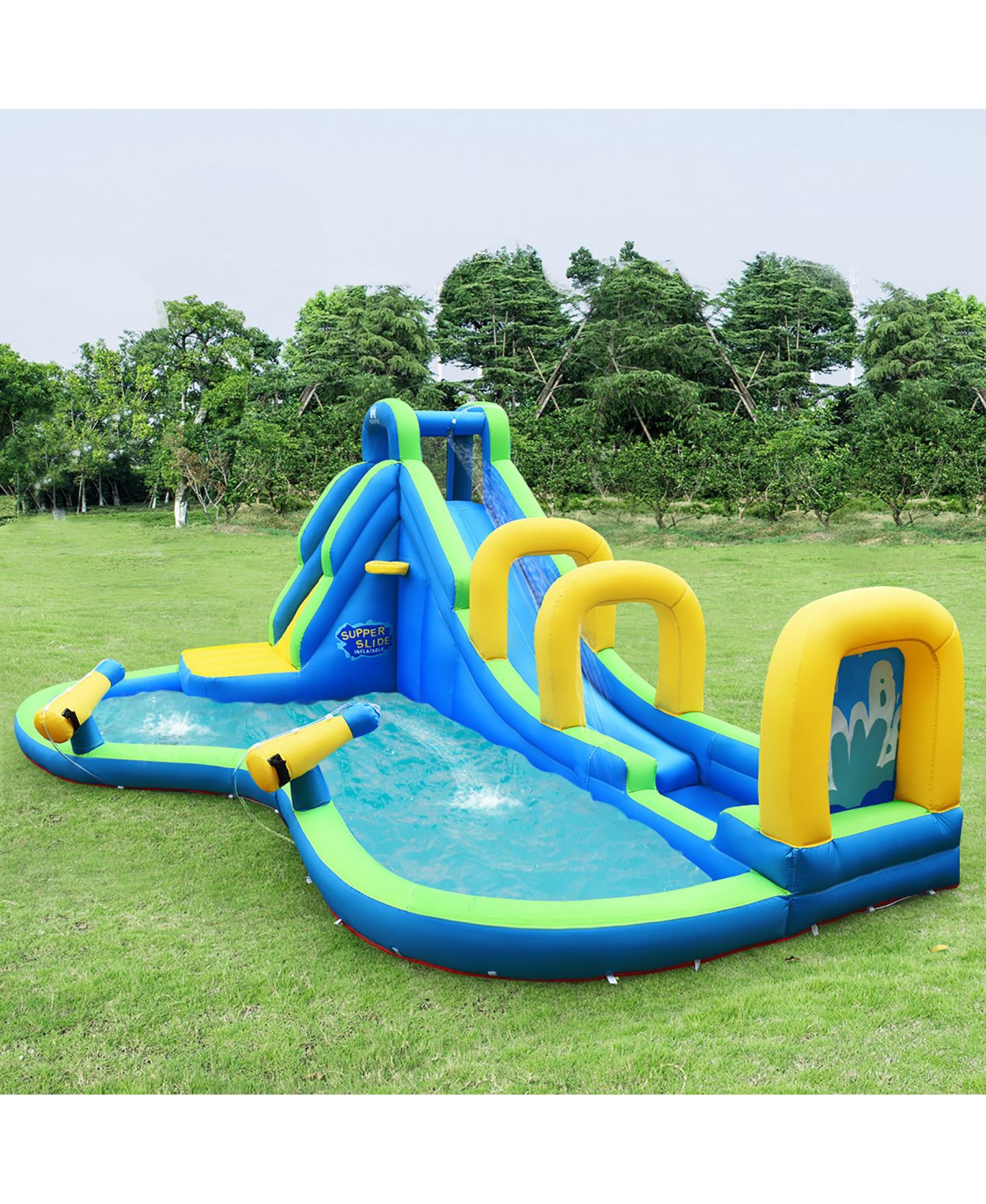 Детская игрушка Costway Inflatable Water Slide Kids Bounce House Castle Splash Pool Without, цвет: Синий — фото 8