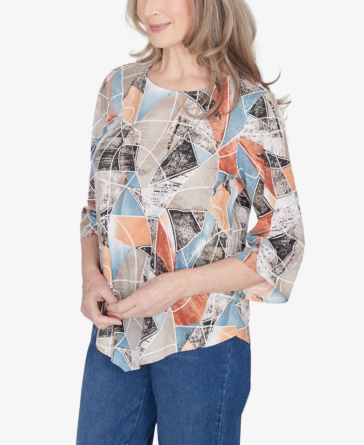 Alfred Dunner Petite Classics-Stained Glass Sharkbite Top