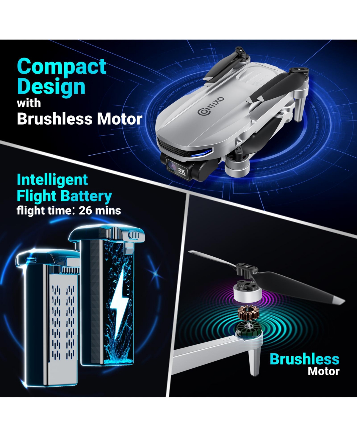 Contixo F28 Foldable Gps Drone - 2K Fhd Camera with Gps Control and Selfie Mode - Follow Me, Way Point, & Orbit Mode -With Carrying Case