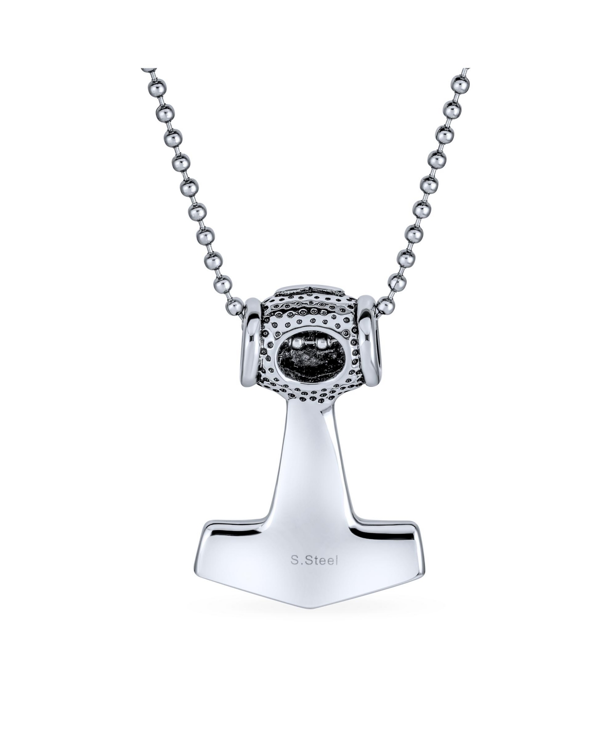 Bling Jewelry Protection Amulet Ancient Celtic Knot Viking Norse Thors Hammer Pendant Necklace For Women Oxidized Stainless Steel With Bead Chain - Gr