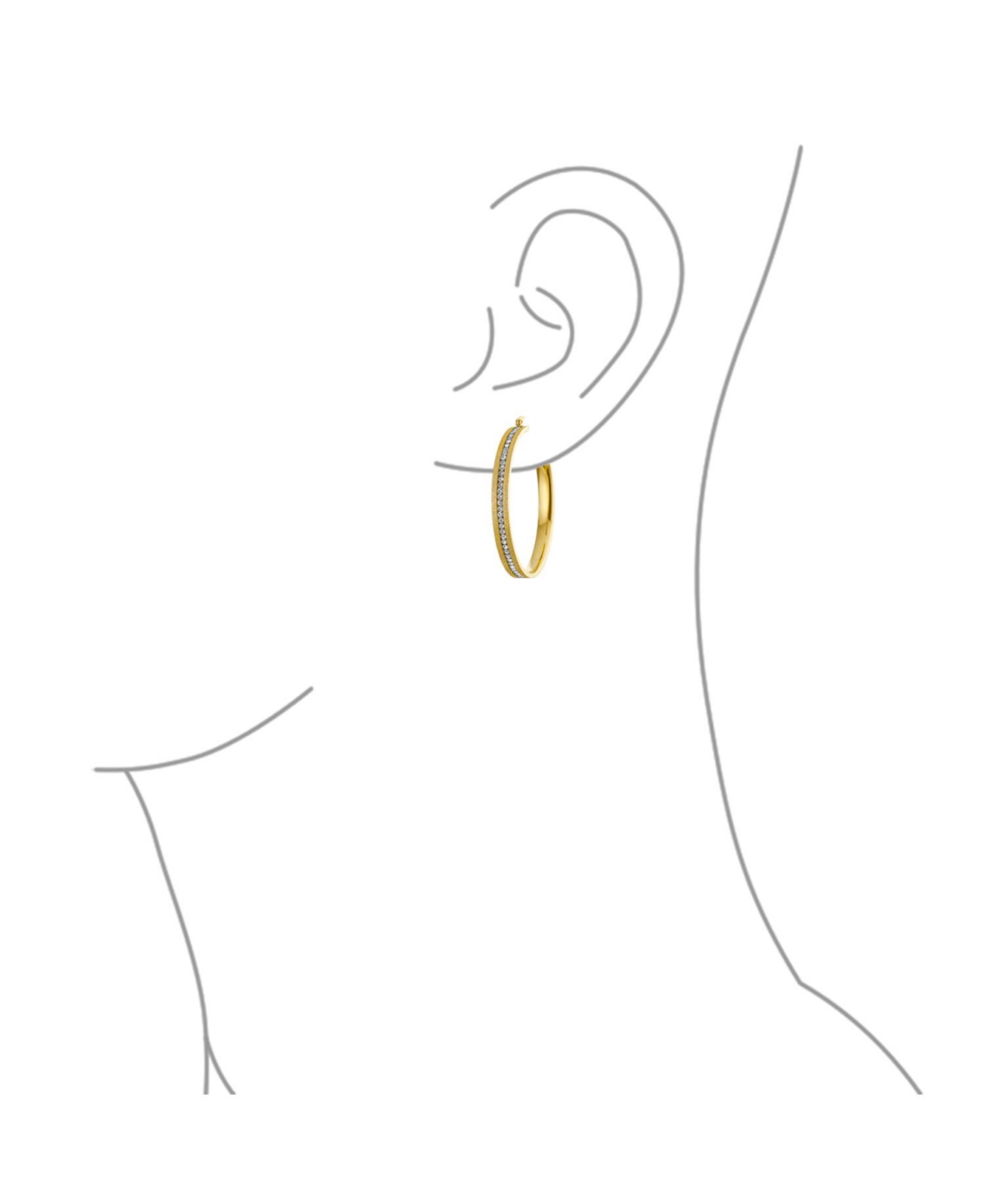 Bling Jewelry Round Channel Set Cz Hoop Earrings Stardust Brush Matte Finish Channel Set Cz Gold Plated Stainless Steel 2 In Diameter