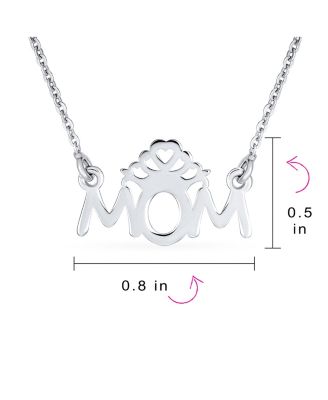 Heart Inspirational Message Block Letters Words Royal Queen MOM Crown Necklace Pendant Mother Sterling Silver Name Style