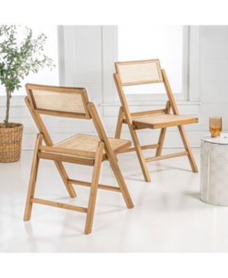 Theo Mid-Century Vintage Wood Rattan Folding Chair with Adjustable Back (Set of 2)