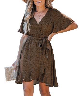 brown polka dot short dress Vero Moda Polka Dot 3/4 Short Dress main image 0