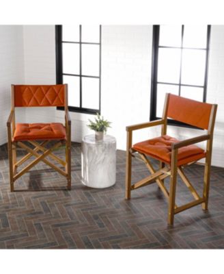 Waldo Classic Mid-Century Outdoor Acacia Wood Foldable Diamond-Quilted Back Director Chair with Cushion