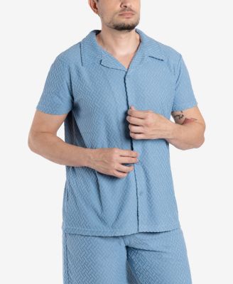Men's Casual Textured Camp Collar Short Sleeve Button-Up Shirt