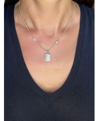 Mother of Pearl Cabochon Pendant with CZ Chain