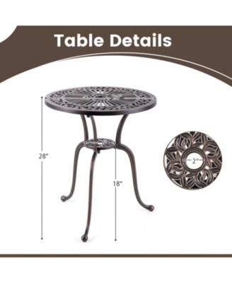 24 Inch Round Cast Aluminum Table Patio Dining Bistro Table with 2 Inch Umbrella Hole-Copper