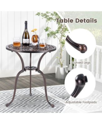 24 Inch Round Cast Aluminum Table Patio Dining Bistro Table with 2 Inch Umbrella Hole-Copper