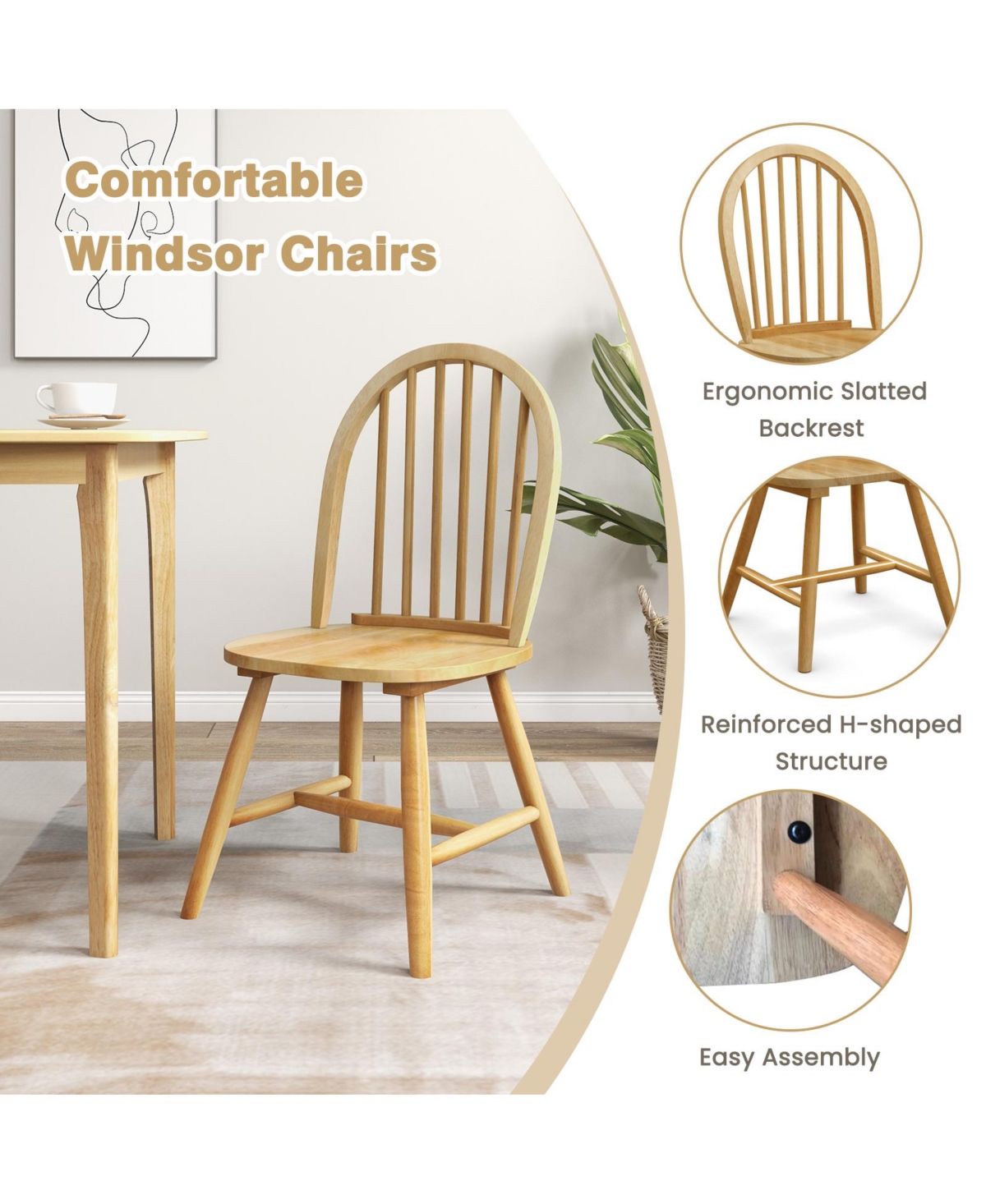 Sugift 5 Pieces Wooden Dining Table Set with 4 Windsor Chairs