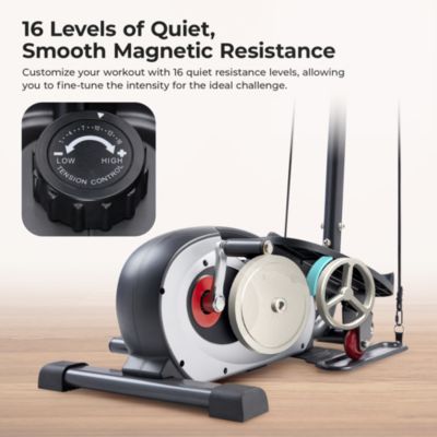 SMART Compact Elliptical Cross Trainer with Handlebar and Exercise Bands, Magnetic Resistance, Bluetooth & SunnyFit App Connectivity