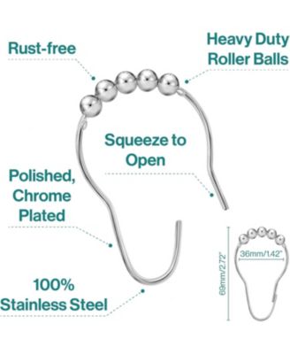 Shower Curtain Rings - Set of 12, Rustproof Stainless Steel