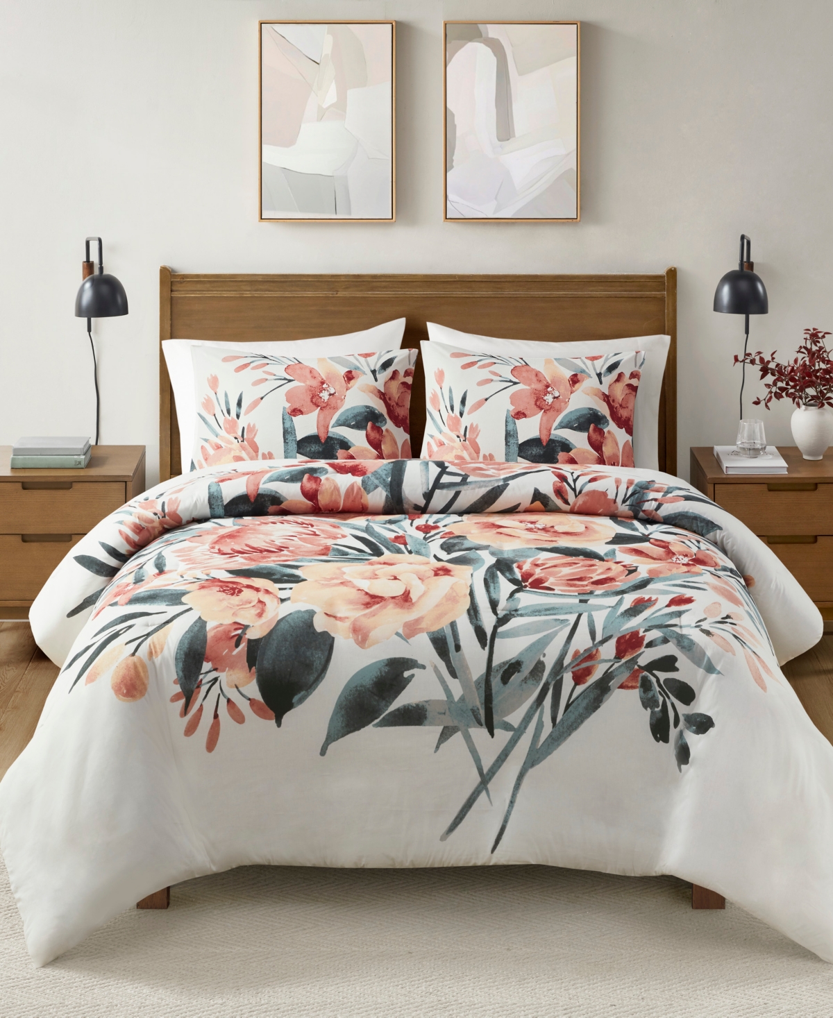 Madison Park Dahlia 3-pc. Duvet Cover Set, Full/queen In Peach,off-white