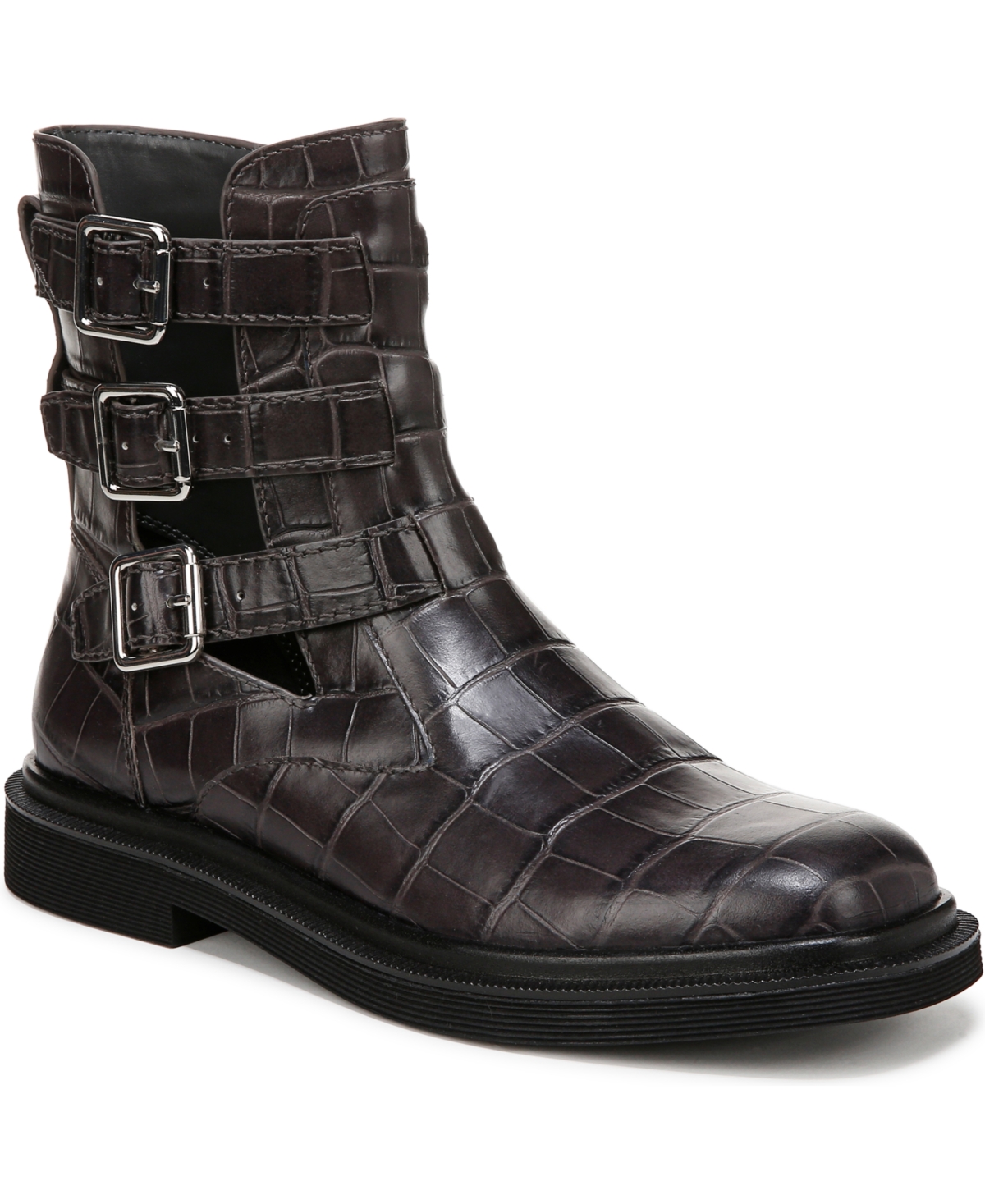 Franco Sarto Women's Argo Square Toe Buckle Booties In Dark Grey Croco Print Leather