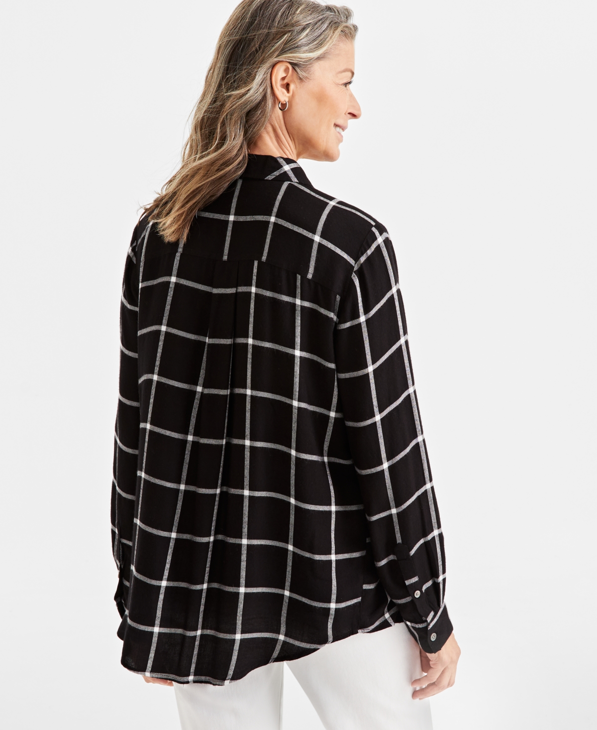 Style & Co Women's Plaid Button-front Perfect Shirt, Created For Macy's In Plaid Black