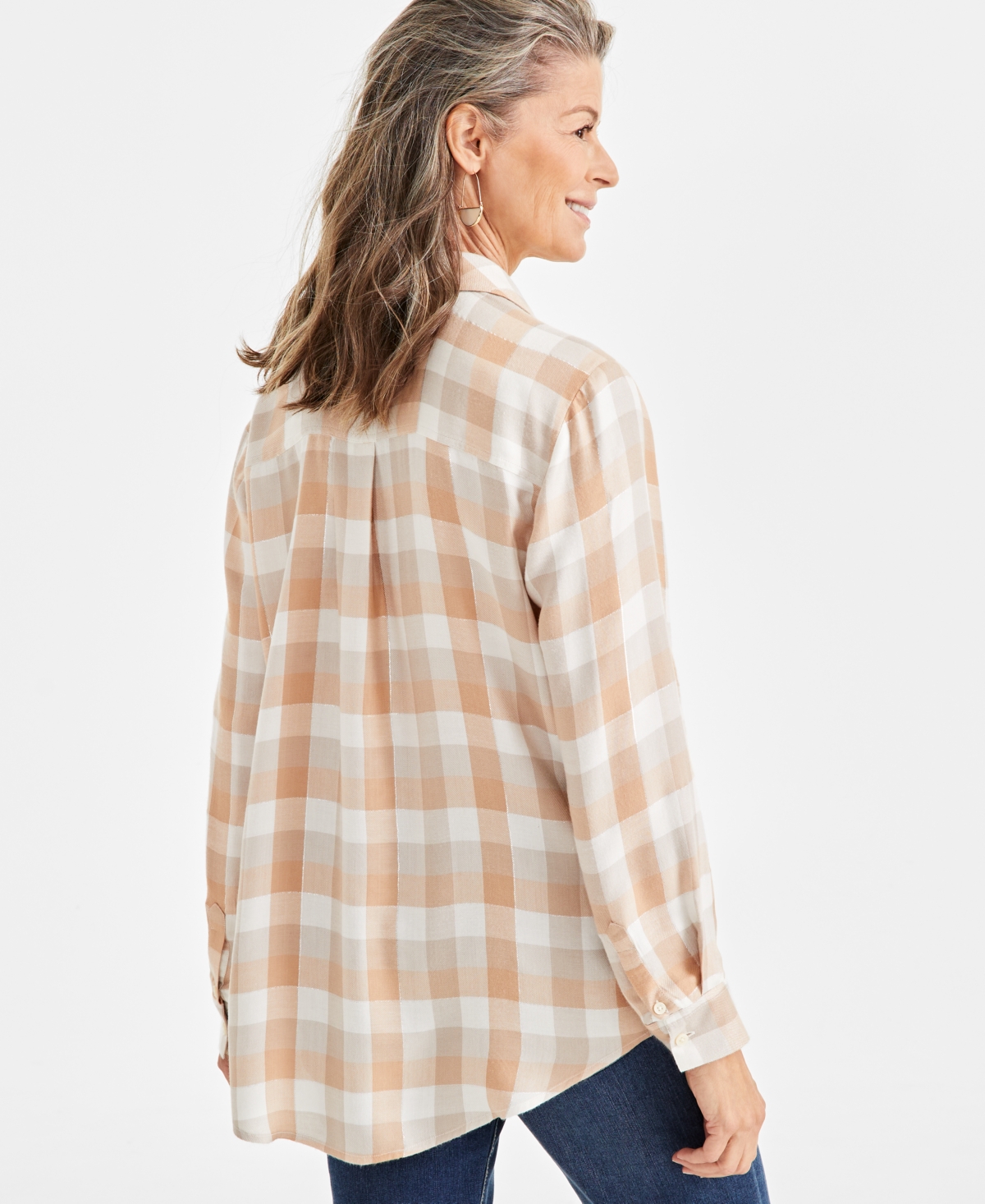 Style & Co Women's Shine Plaid Perfect Shirt, Created for Macy's