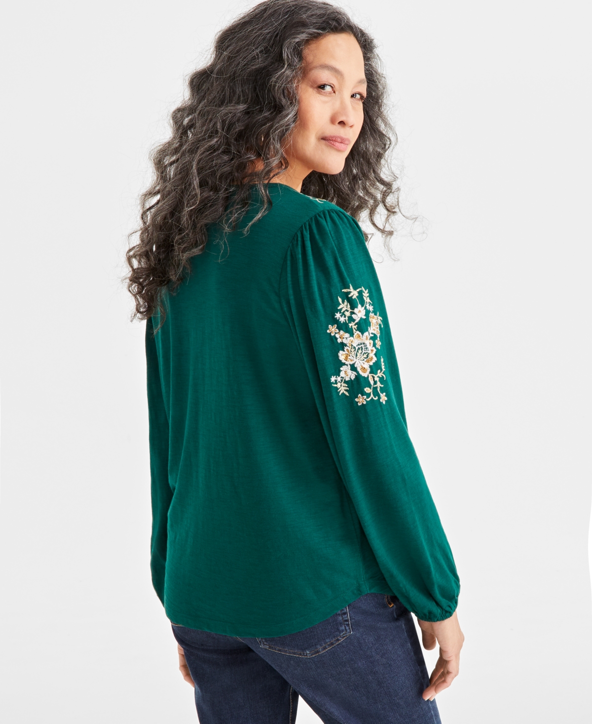 Style & Co Women's Shine Embroidered Long-Sleeve Blouse, Created for Macy's