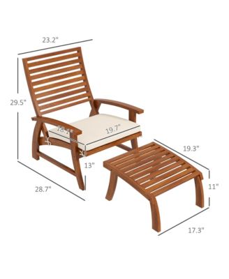 Acacia Wood Patio Chair Set with Footstools and Cushion