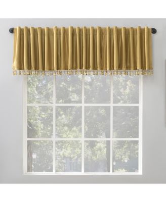Evelina Faux Dupioni Silk Beaded Tassels Thermal Extreme 100% Blackout Back Tab Curtain Valance, 50" x 17