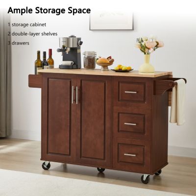 Drop Leaf Rolling Kitchen Island with Storage