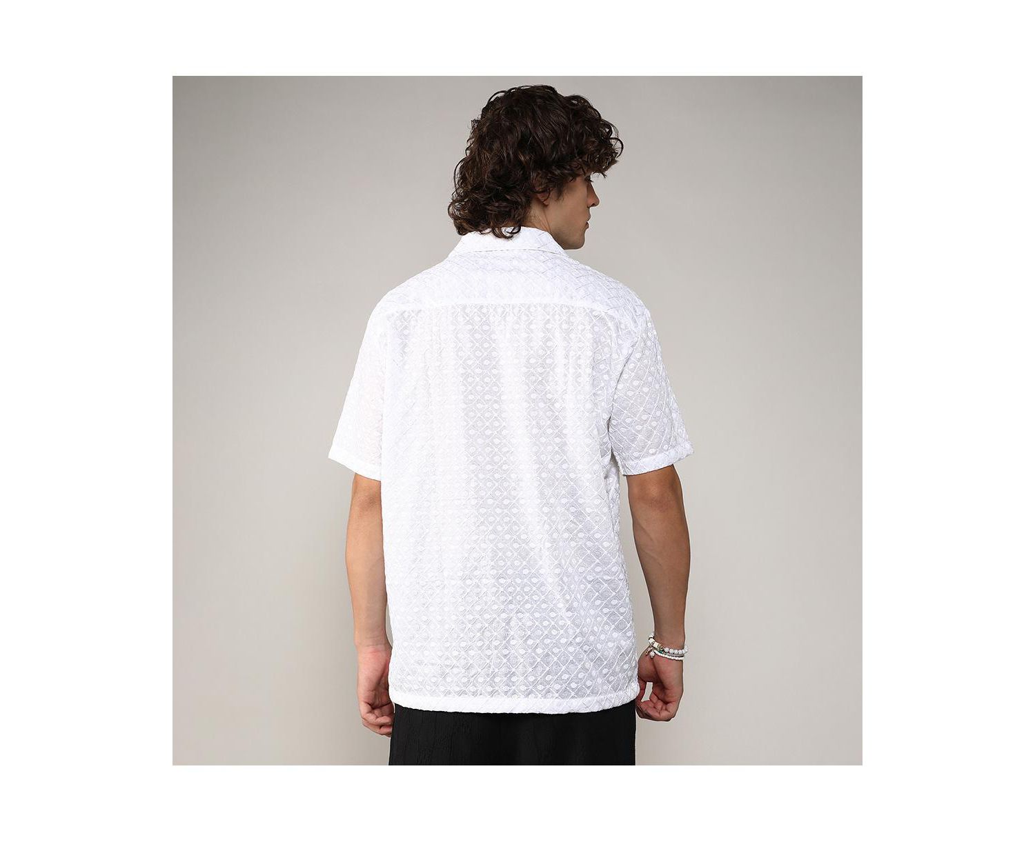 Men's Chalk White Embroidered Circular Shirt