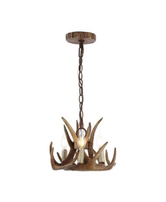 Nelle 11.5" Adjustable Resin Antler 3-Light LED Chandelier, Brown