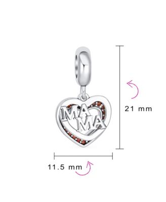Two Open Hearts BFF MAMA Red Zirconia Dangle Charm Bead for Mom's Silver Bracelet
