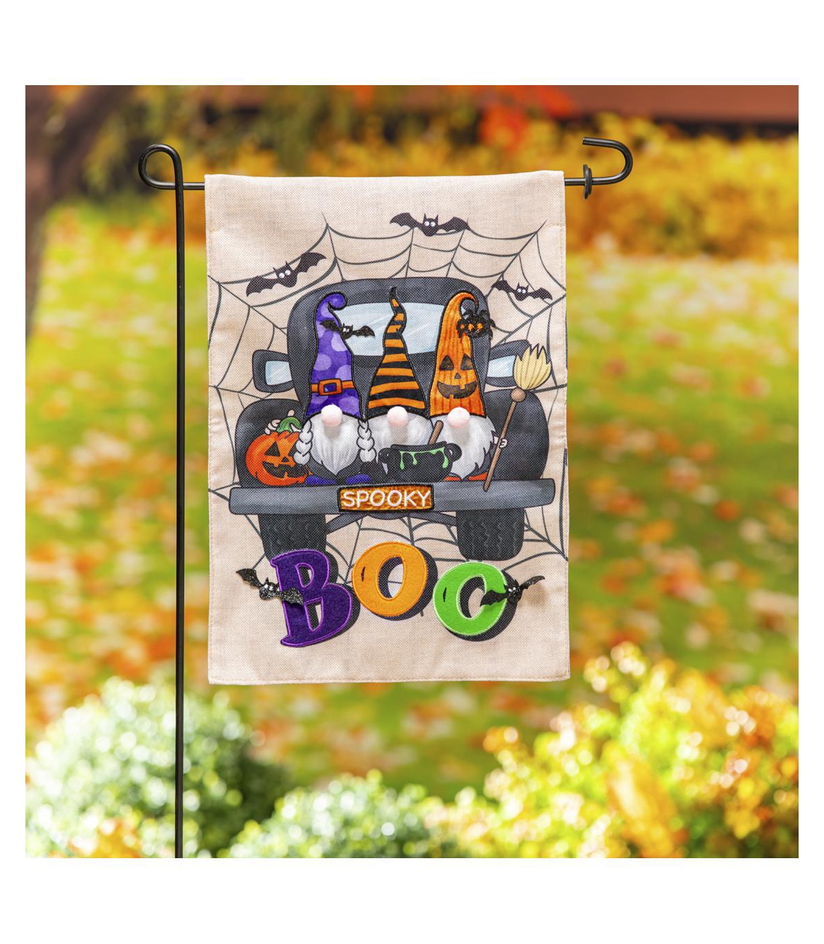 Evergreen Spooky Truck Garden Burlap Flag