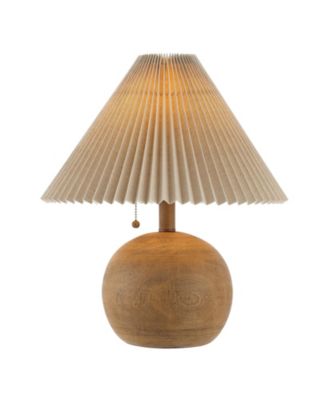 Aksel 17.25" Coastal Scandinavian Resin/Iron Sphere LED Table Lamp with Pleated Shade and Pull Chain, Beige Wood Finish/White