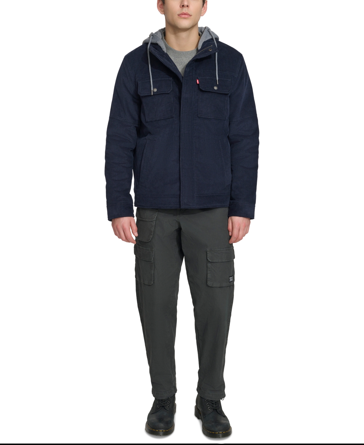 Levi's Men's Hooded Corduroy Zip Jacket In Navy