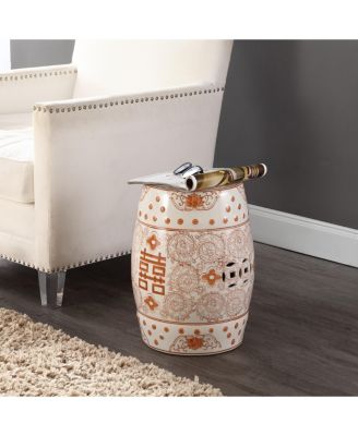 Double Chinoiserie Ceramic Drum Garden Stool